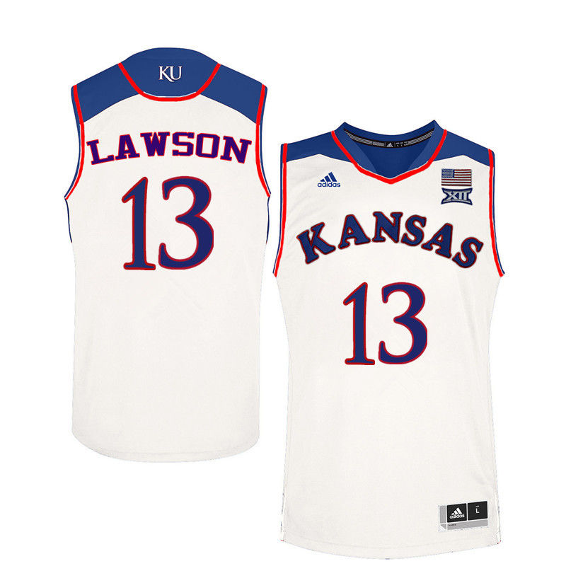 Men Kansas Jayhawks #13 K.J. Lawson College Basketball Jerseys-White